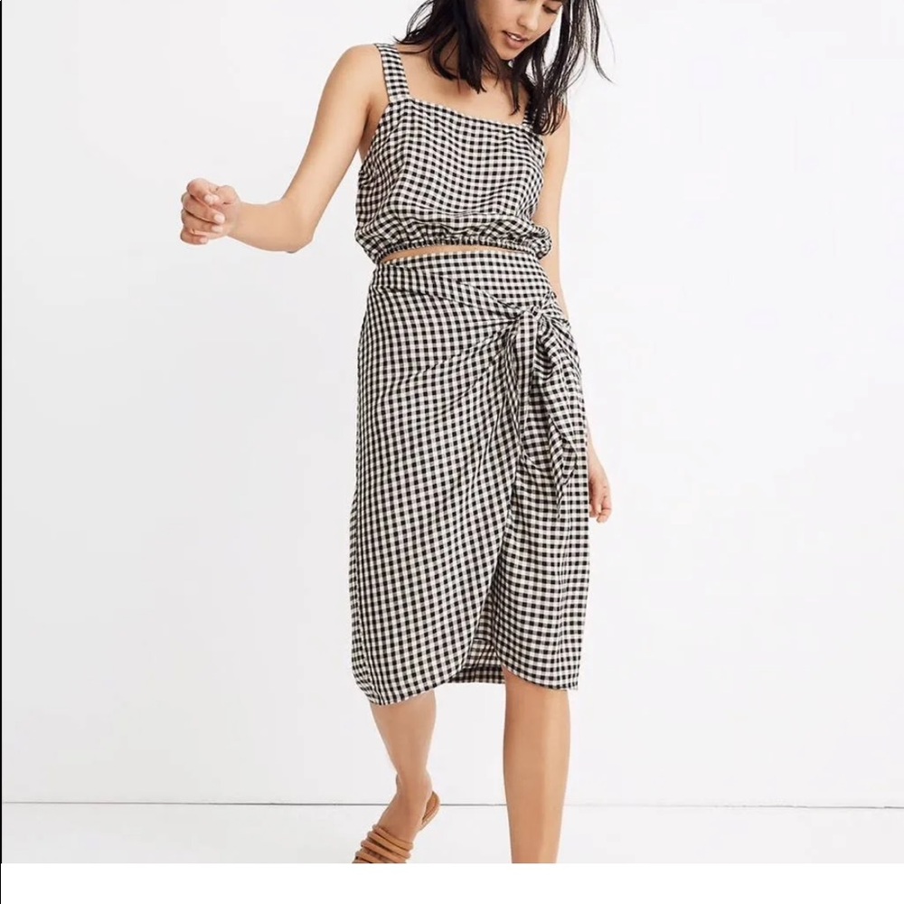 Madewell Gingham Top and Sarong Midi Skirt
